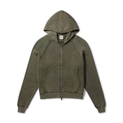 Garms Affiliated Waffle Zip Up Hoodie Dust Olive (5)